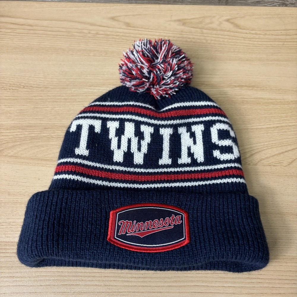 Minnesota Twins Hat Beanie Mens One Size Navy Red MLB Baseball Pom Cuffed Knit